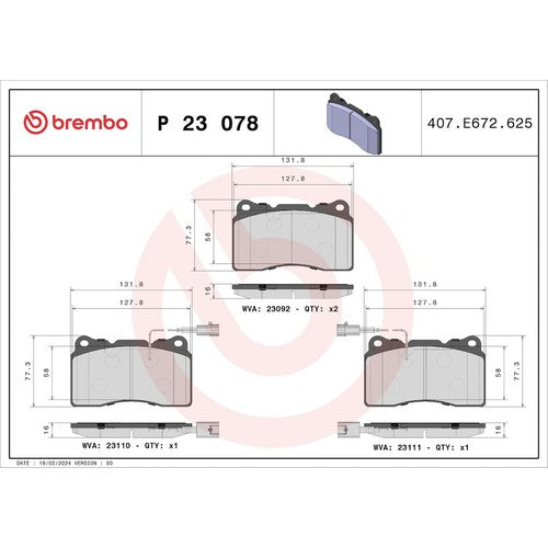 Brembo Front Low Metallic Brake Pads Fits 2004-2007 Volvo S60 V70 4 Pc P23078