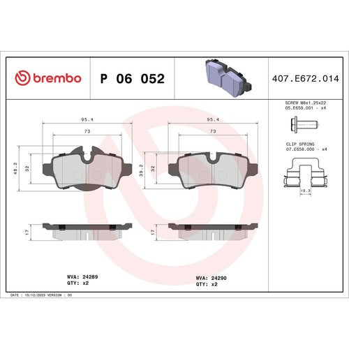 Brembo Front Low-Metallic Brake Pads Fits 2007-2015 Mini Cooper Brake Pad P06052