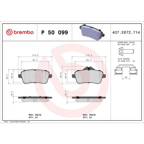 Brembo Rear Low Metallic Brake Pads Fits 2016-2018 Mercedes-Benz GLE350 P50099