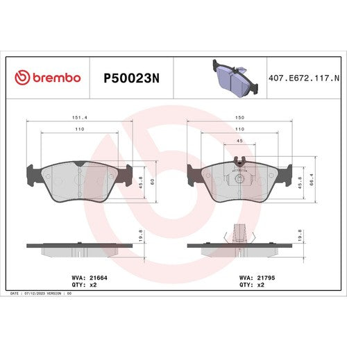 Brembo Front Ceramic Brake Pads Fits 1998-2004 Mercedes-Benz SLK230 P50023N