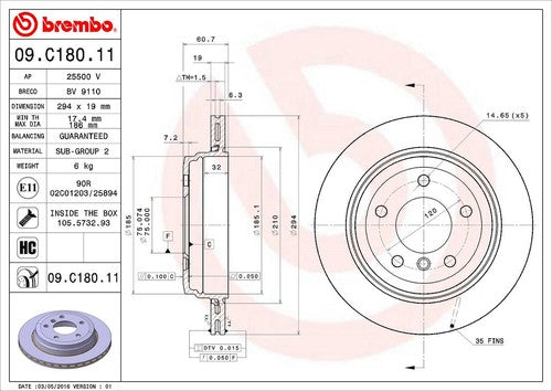 Brembo 09C18011C02  BRAKE ROTORS