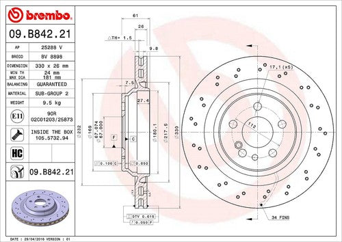 Brembo 09B84221C02  BRAKE ROTORS