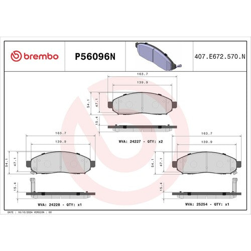 Brembo Front Ceramic Brake Pads Fits 2013-2021 Nissan NV200 4 Pc Brakes P56096N