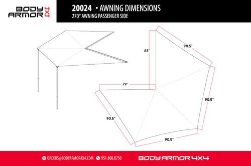 Body Armor 20024 Awning 270 Series 90-1/2in Width x Four Triangular Panels Grey