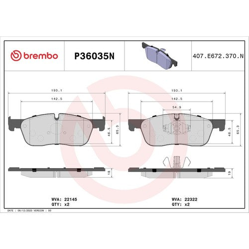 Brembo Front Ceramic Brake Pads Fits 2017-2024 Jaguar XF 4 Piece Brakes P36035N