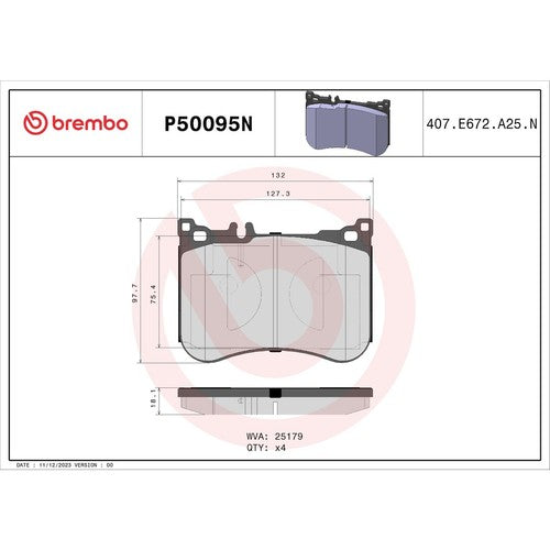 Brembo Front Ceramic Brake Pads Fits 2014-2017 Mercedes-Benz S550 4 Pc P50095N