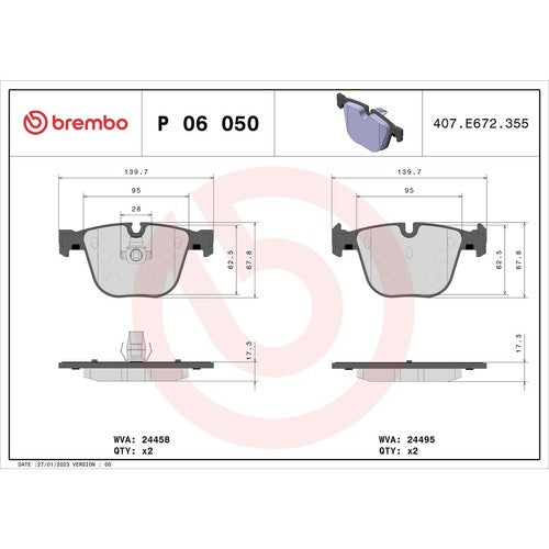Brembo Front Low-Metallic Brake Pads Fits 2010-2018 BMW X5 Brake Pads P06050