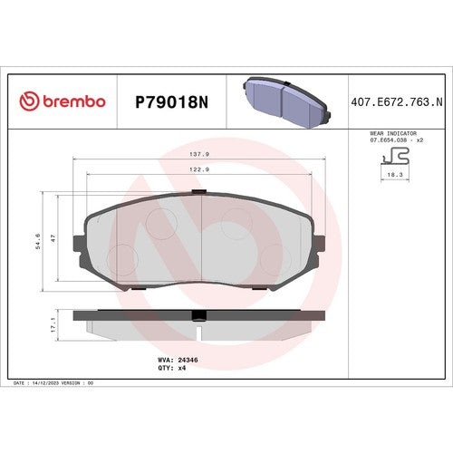 Brembo Front Ceramic Brake Pads Fits  2006-2013 Suzuki Grand Vitara 4 Pc P79018N