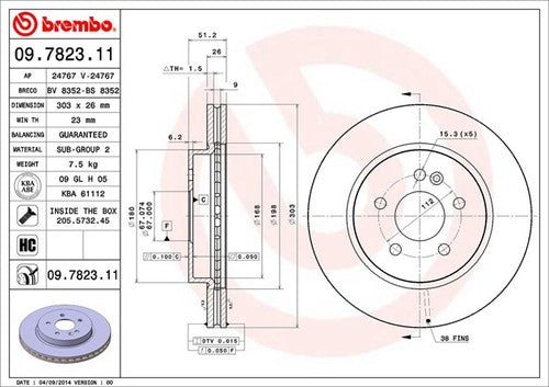 Brembo 09782311C02  BRAKE ROTORS