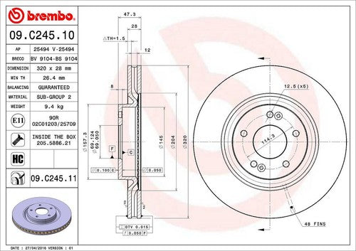 Brembo 09C24511C02  BRAKE ROTORS