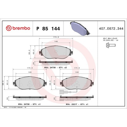 Brembo Front Low Metallic Brake Pads Fits 2015?2024 Volkswagen GTI 4 Pc P85144