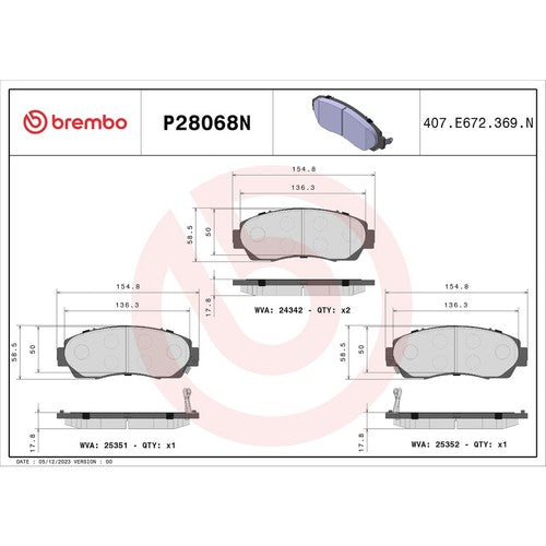 Brembo Front Ceramic Brake Pads Fits 2007-2016 Honda CR-V 4 Pc Brakes P28068N