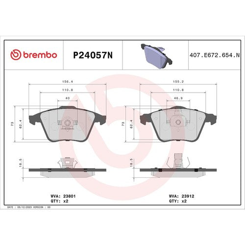 Brembo Front Ceramic Brake Pads Fits 2007-2013 Mazda 3 Brake Set 4 Piece P24057N