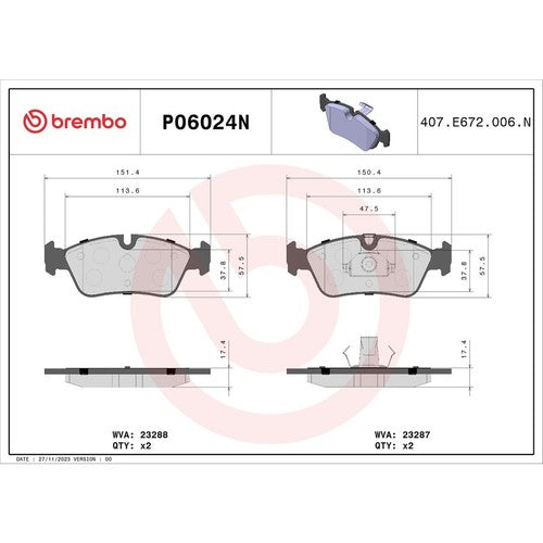 Brembo Front Ceramic Brake Pads Fits BMW 328i 1996-2000 P06024N