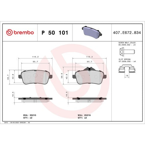 Brembo Rear Low Metallic Brake Pads Fits 2012-2015 Mercedes-Benz ML63 AMG P50101