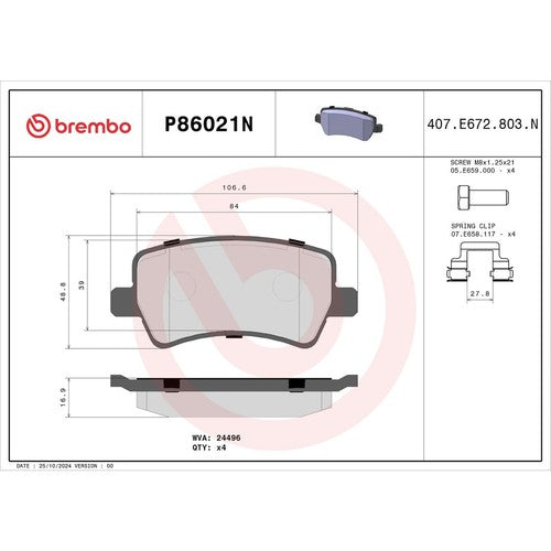 Brembo Rear Ceramic Brake Pads Fits 2010-2017 Volvo XC60 Brakes 4 Piece P86021N