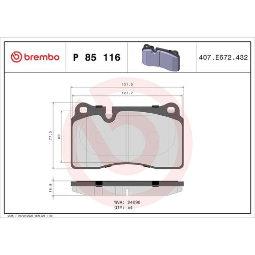 Brembo Front Low Metallic Brake Pads Fits  2012-2013 Audi TT RS Quattro P85116