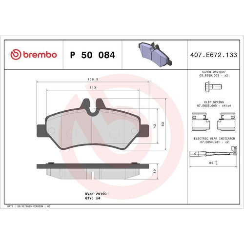 Brembo Rear Low Metallic Brake Pads Fits 2010-2018 Mercedes Sprinter 2500 P50084