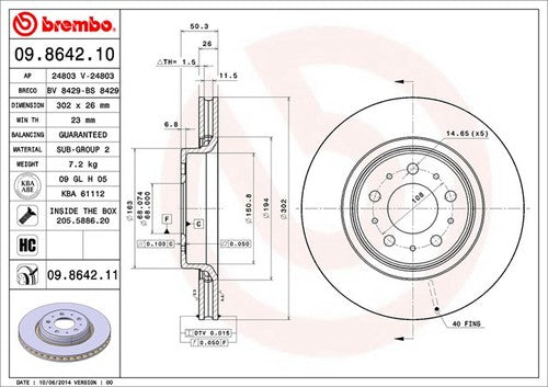 Brembo 09864211C02  BRAKE ROTORS