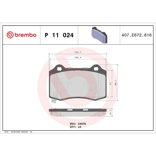 Brembo Rear Low Metallic Brake Pads Fits 2008-2023 Dodge Challenger 4 Pc P11024