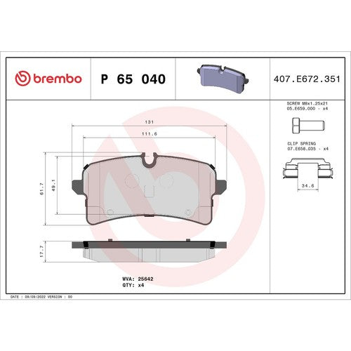 Brembo Rear Low Metallic Brake Pads 2015-2018 Porsche Macan 4 Pc Brakes P65040