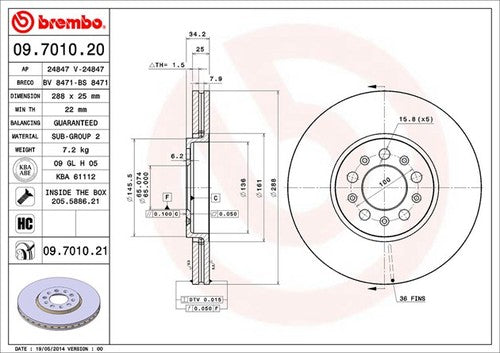 Brembo 09701021C02  BRAKE ROTORS