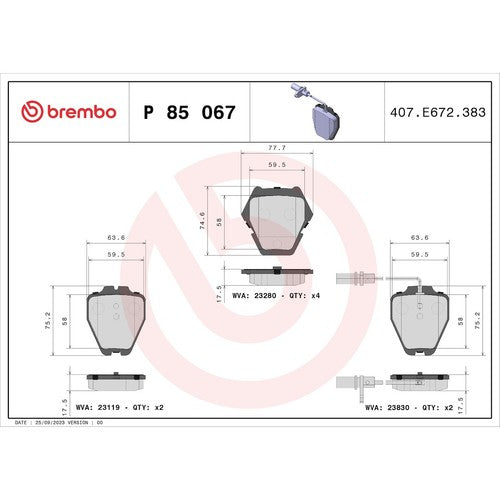 Brembo Front Low Metallic Brake Pads Fits 2001?2005 Volkswagen Passat 4Pc P85067
