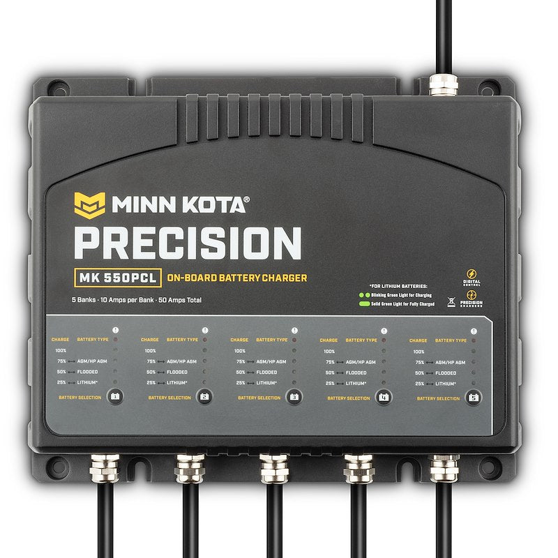 Minn Kota 1835500  MK 550 PCL Battery Charger;  11-3/4 Inch Length x 9-3/4 Inch Width x 3-1/2 Inch Height On-10-Wa:  4-6 Hours Charging Time