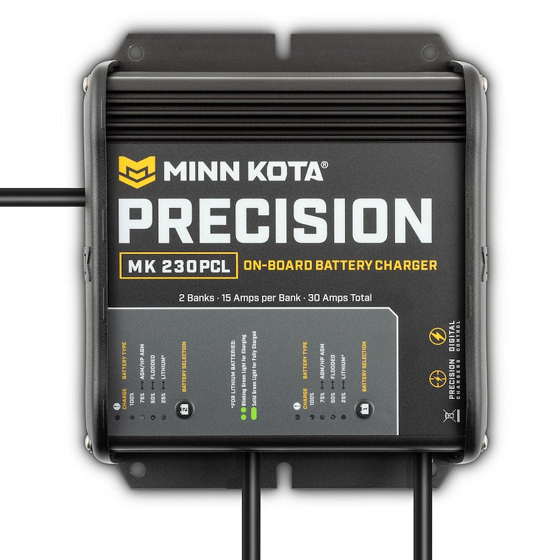 Minn Kota 1832304  MK 230 PCL Battery Charger;  9-1/4 Inch Length X 7.63 Inch Width X 3 Inch Height On-15-Wa:  3-5 Hours Charging Time