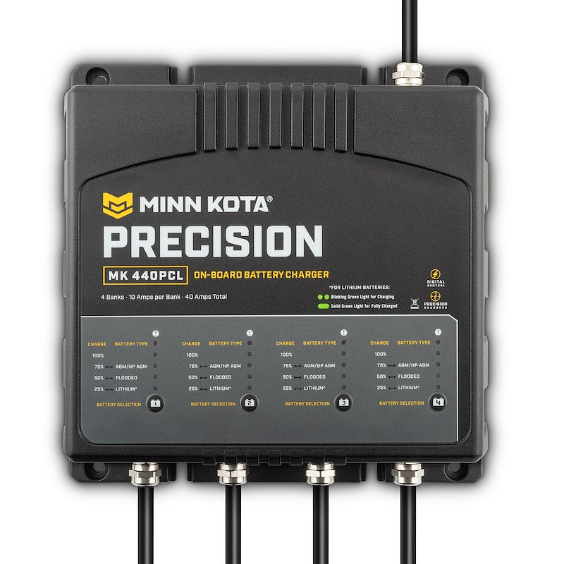Minn Kota 1834401  MK 440 PCL Battery Charger;  9.88 Inch Length x 9.88 Inch Width x 3-1/2 Inch Height On-10-Wa:  4-6 Hours Charging Time