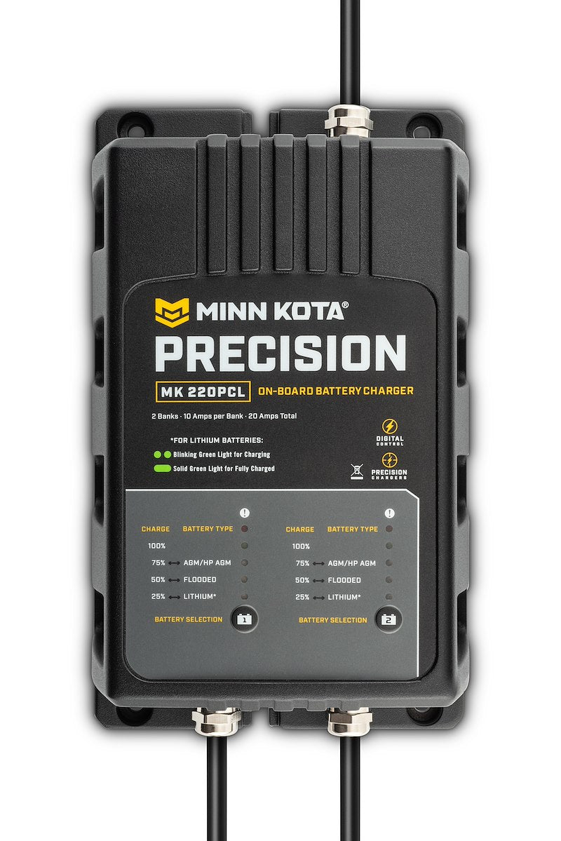 Minn Kota 1832201  MK 220 PCL Battery Charger;  9.88 Inch Length X 5.88 Inch Width X 3-1/2 Inch Height On-10-Wa:  4-6 Hours Charging Time